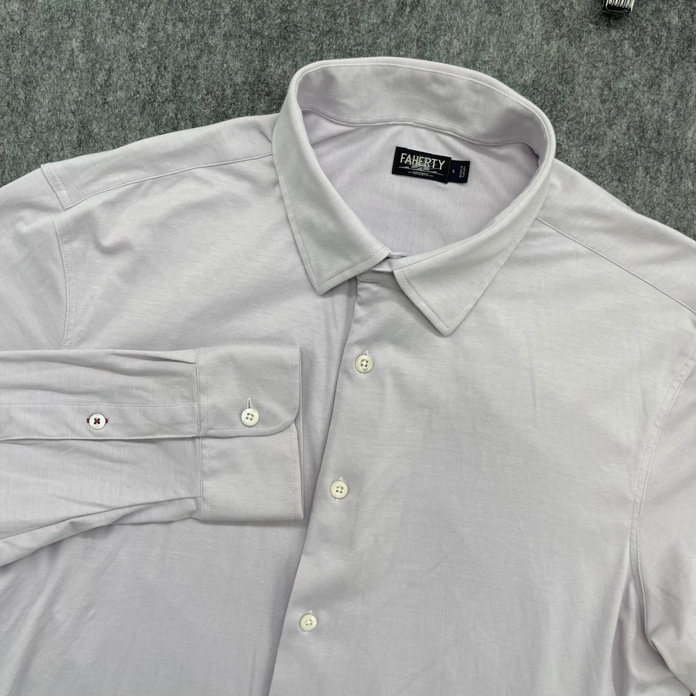 Faherty Reserve Shirt Mens Large Light Lavender Knit Button Down Long Sleeve